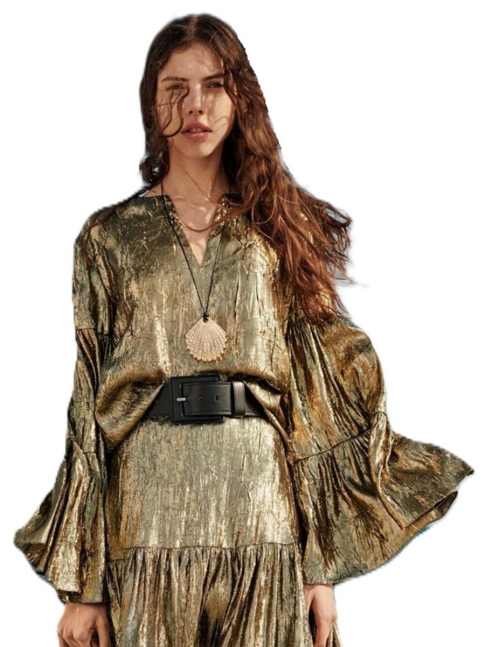 Gold Lame Michael Kors Collection $1475 Bell Sleeve blouse Tunic Glam Resort '19